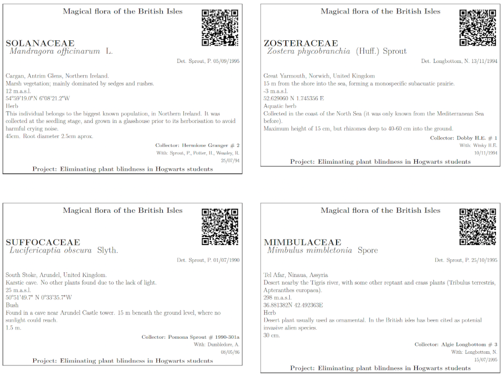 Herbarium labels example